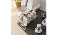 Coffee Container Stand with Espresso Filter Basket Holder Functionality Stainless Steel Organizer Rack for Portafilter and Dosing Funnel Minimalist Space Saving Suitable for Modern Home Kitchens