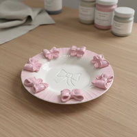 3D Embossed Bow Plate Hand-Painted Pink Bow Plate Underglaze Color for Girls