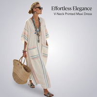 Ladies Dresses Maxi Length with V-Neck and Short Sleeves for Women UK, Dress with Printed Flared Design