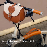 Vintage Leather Bike Bag with Buckle Retro Bike Front Bag Compact Pouch Easy to Install for Cyclists, Commuters, Commuting, City Rides