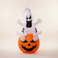 Lighted Ghost with Pumpkin Base Outdoor Ghost with Pumpkin Cute Halloween Inflatable Inflate for Homeowners, Families, Lawn, Porch, Trick-or-Treat