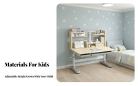 Adjustable Child's Study Table Set Ergonomic Student Study Station Writing Desk with Hutch Height Adjustable Children's Furniture Sturdy Steel Frame with Engineered Wood Suitable for Gift Giving Home Decoration Learning