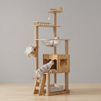 Cat Climbing Frame with House, 5-Level Solid Wood Activity Center Tree Indoor for 3 Large Cats, Stable Ladder and 7cm Post Diameter Scratching