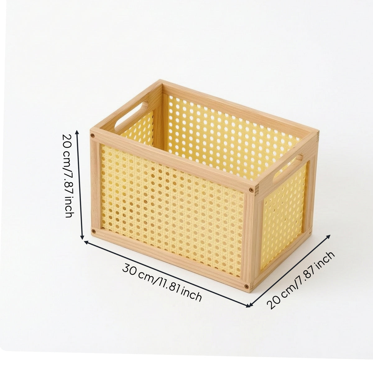 Wooden Storage Basket Lightweight Basket with Handles Space-Saving Rectangular Storage Box for Closet, Shelves, Bedroom