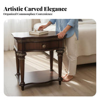 Vintage aesthetic Nightstand with Drawers Distressed Finish Carved Single-Drawer Cabinet Ample Storage Bedside Table for Homeowners, Adults, partners, Guest Room