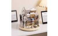 Clear Rotating Desk Organizer Multi-Tier Desktop Storage Organizer Space-Saving Pen Holder with Rotating Base Compact for Office, Dorm Room