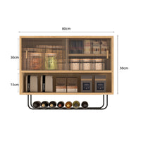 Fluted Door Cabinet Solid Wood Hanging Kitchen Cupboard Wall Mounted Storage Shelf Fluted Glass Door Wall Cabinet Suitable for Gift Giving Home Decoration