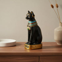 Bastet Figurine Gilded Detail Cat god Ornament Gift Idea Ancient Feline Statue for Entryway