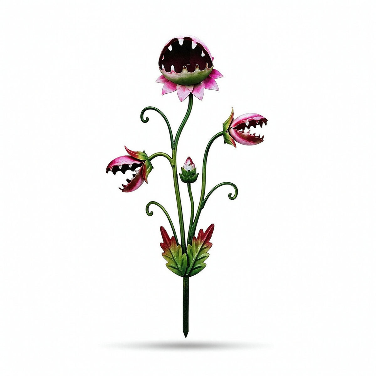 Metal Plant Stake with Leafy Base Painted Yard Ornament Lightweight
