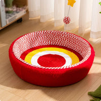 Woven Feline Scratch Bed Round Feline Scratcher Bed Handwoven