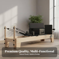 5 Pieces Pilates Reformer Bed Adjustable Resistance Pilates Reformer Machine Solid Wood Frame Core Training Bed for Adults, Gym, Recovery Center