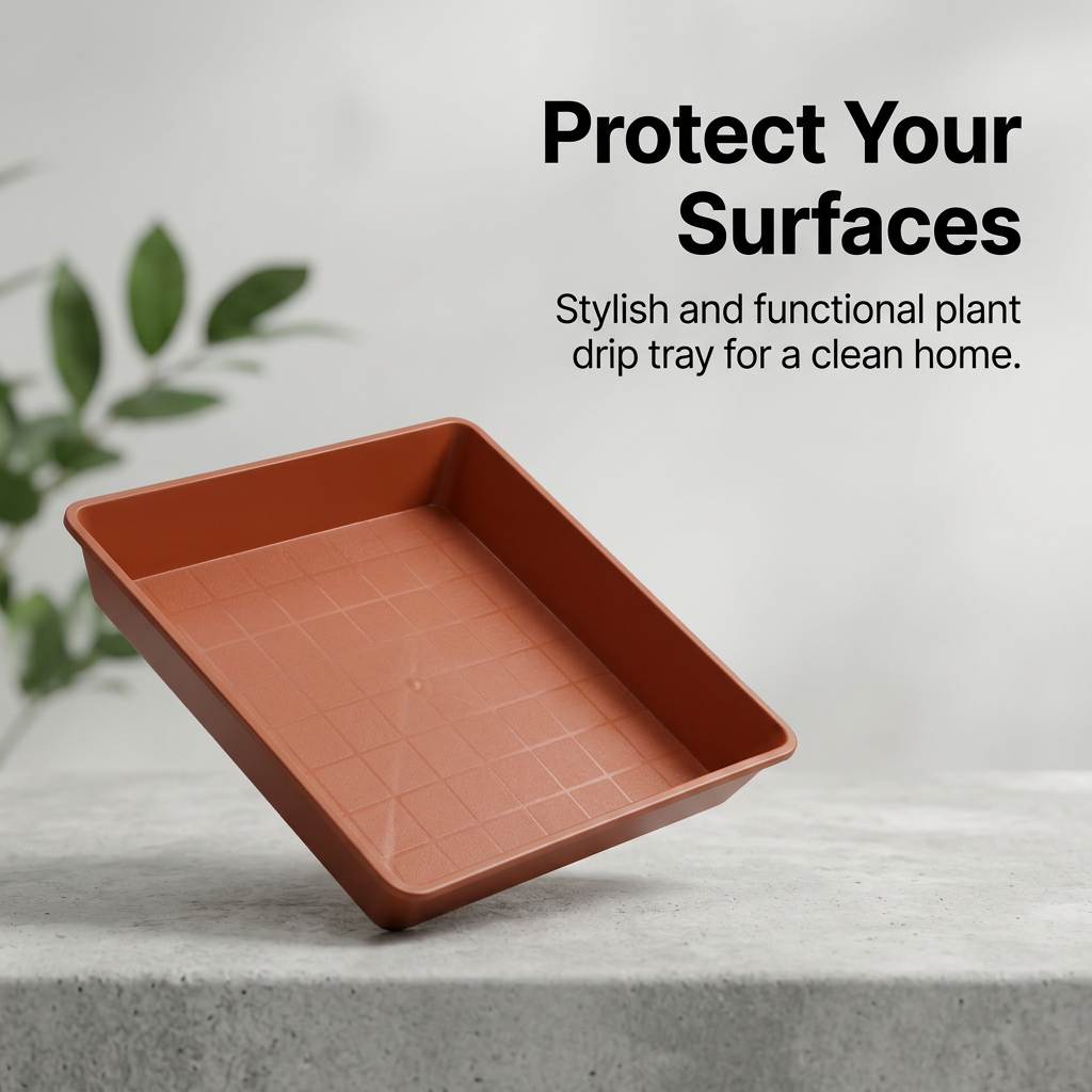 Square Plant Pot Saucer Extra Thick, Heavy-Duty Drip Tray for Pots Indoor Outdoor, Water Saving Flower Pot Base, Modern Minimalist Design