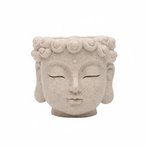 Buddha Head Planter Creative Design Resin Head Plant Pot Tranquil Face Flower Pot With Drainage Hole Home Decoration for Balcony