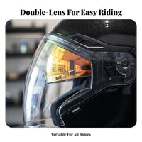 3/4 Removable and Washable Liner Double Visor Helmet Anti-Impact Lens Secure Gear for Men, Winter, City Riding, Commuting