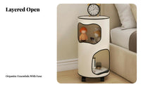 Round Nightstand with Storage alcove Space-Saving Round Tiered Cabinet for Bedroom