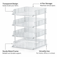 4-Tier Transparent Desktop File Organizer with Metal Frame, Stackable Desk Storage for Office Document Holder for Students