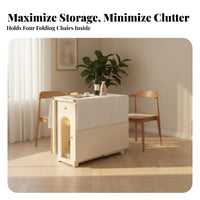 Rolling Gateleg Table with Folding Chair Storage Modern Minimalist Design Wheeled Drop-Panel Table Set Expandable Versatile