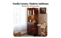 Modern Minimalist Fluted Door Storage Cabinet Multi-Functional Fluted Door Display Cabinet Multifunctional table Table Gold details for Interior Design lovers, property owners, Renters, Living Room, Entryway, Hallway, Home Office