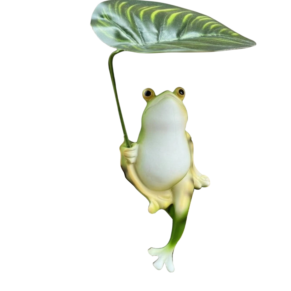 Garden Frog Statue Leaf Umbrella Frog Ornament Home Decor Outdoor Indoor Decorative Object Green Cream Finish for Balcony, Patio