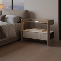 Nightstand with Drawers and Shelf Charging Single-Drawer Table with Shelf Minimalist Design Bedside Cabinet for Students, Hotel Room, Hallway