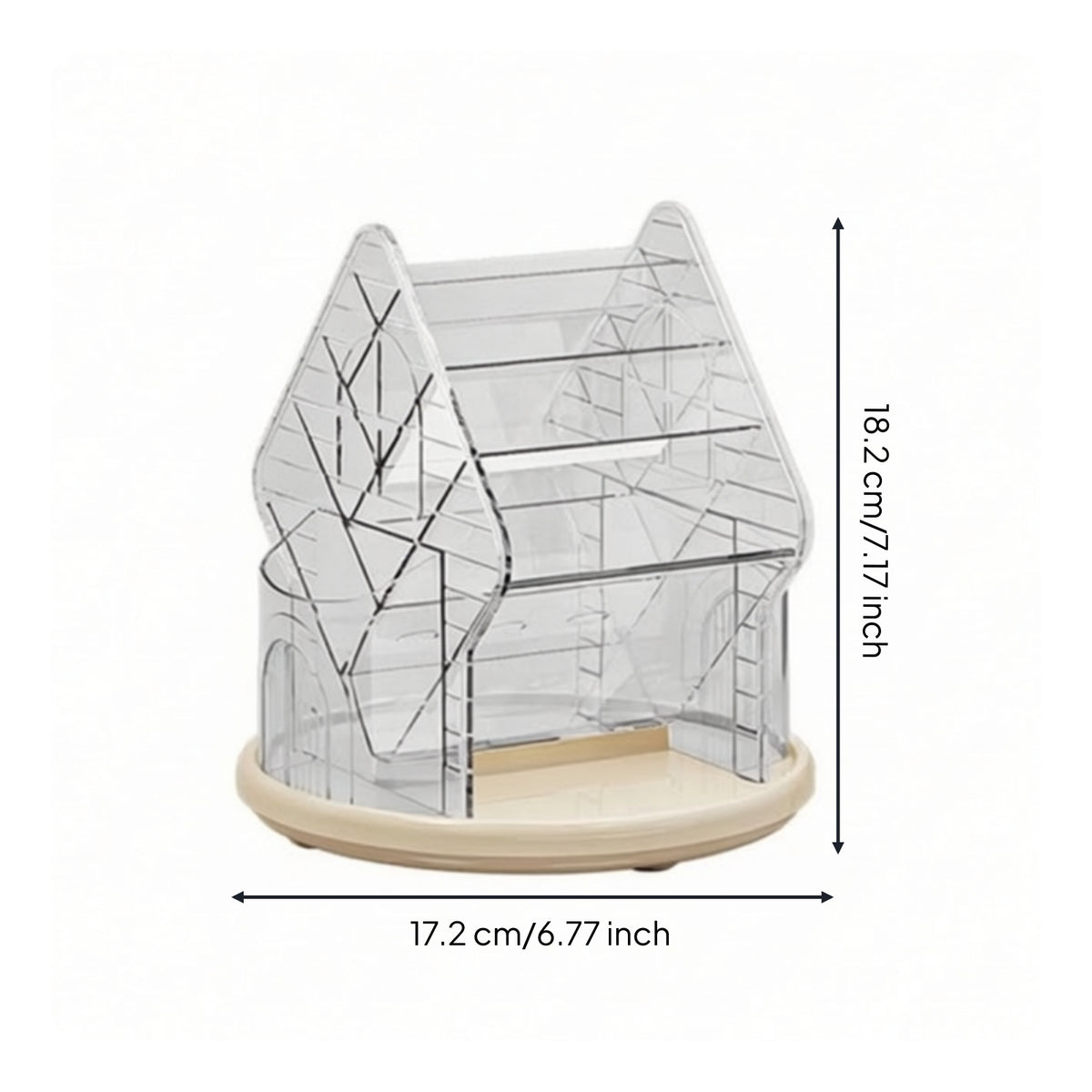 Clear Rotating Desk Organizer Multi-Tier Desktop Storage Organizer Space-Saving Pen Holder with Rotating Base Compact for Office, Dorm Room
