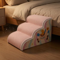 Pet Stair Ramp Rose-Hued Foam Pet Stairs Ruffled Trim Dog Steps for Cats, Bedside