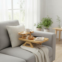 Bamboo Couch Arm Tray Adjustable Width Attach-on Sofa Arm Tray Easy to Clean
