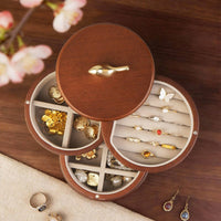 3 Tier Rotating Jewelry Box Wooden Jewelry Case Sturdy Stackable Trinket Holder for Women, Vanity Table