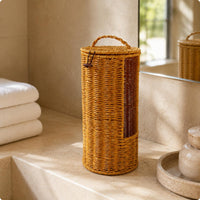 Basket with Front Opening Round Base Lidded Storage Basket Decorative