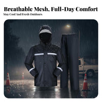 Reflective Rain Gear Wear-Resistant High Visibility Rain Suit Waterproof Jacket and Pants Set for Cyclists, Roadside, Rainy Days, Motorcycling