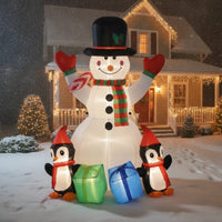 Outdoor Snowman with Penguins Inflatable Colorful Snowman with Top Hat Inflatable Easy Setup Sturdy for Garden, Lawn