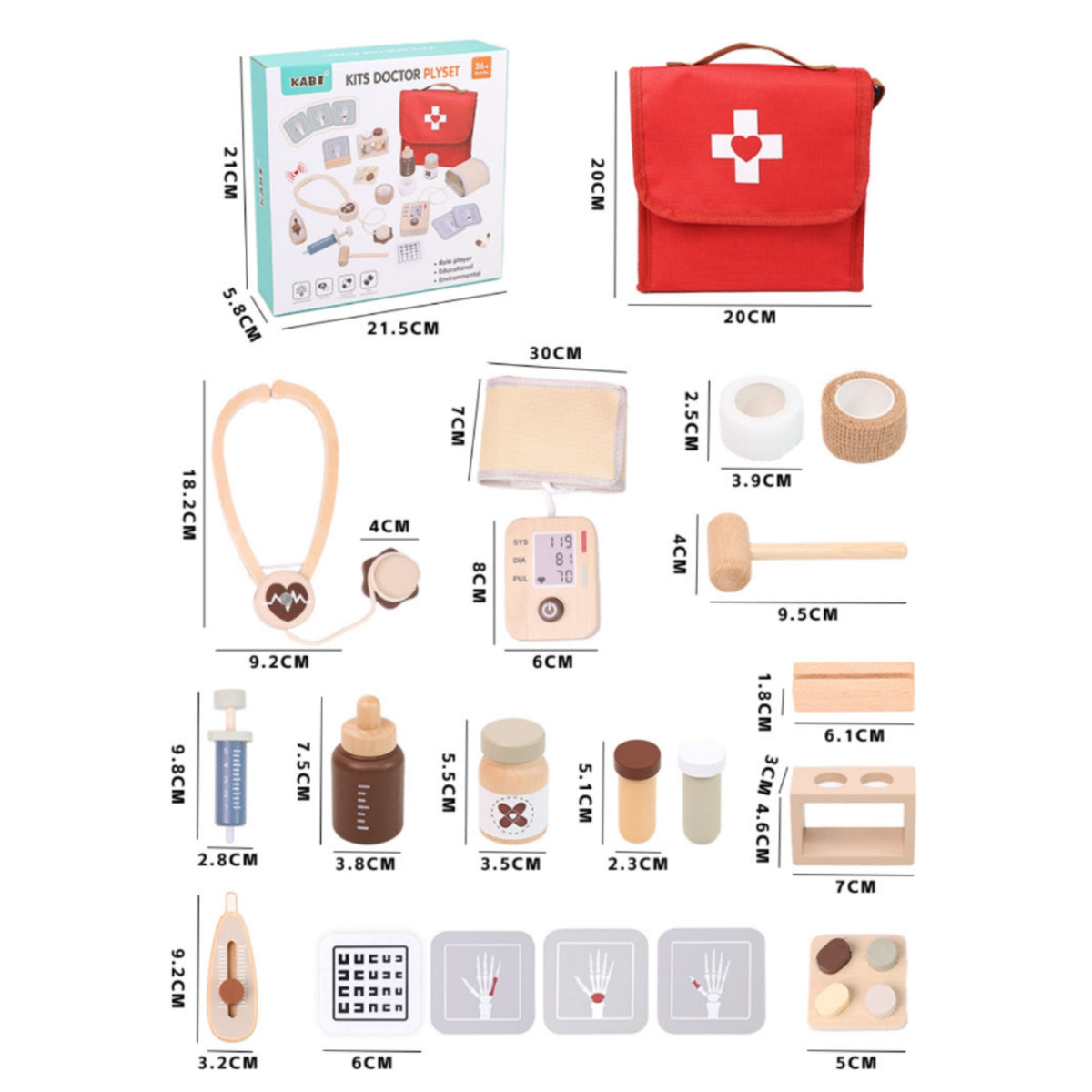 Wooden Physician Role-Play Set Easy to Store Medical Role-Play Children's Plaything Plaything for Children