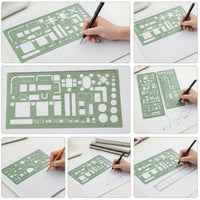 6 Pieces Translucent Stencil Ruler with Geometric Shapes Rounded Corners Drafting Template Ruler Lightweight Geometric Drawing Template Clear for Students, Designers, Architects, Sketching, Schoolwork, Classroom