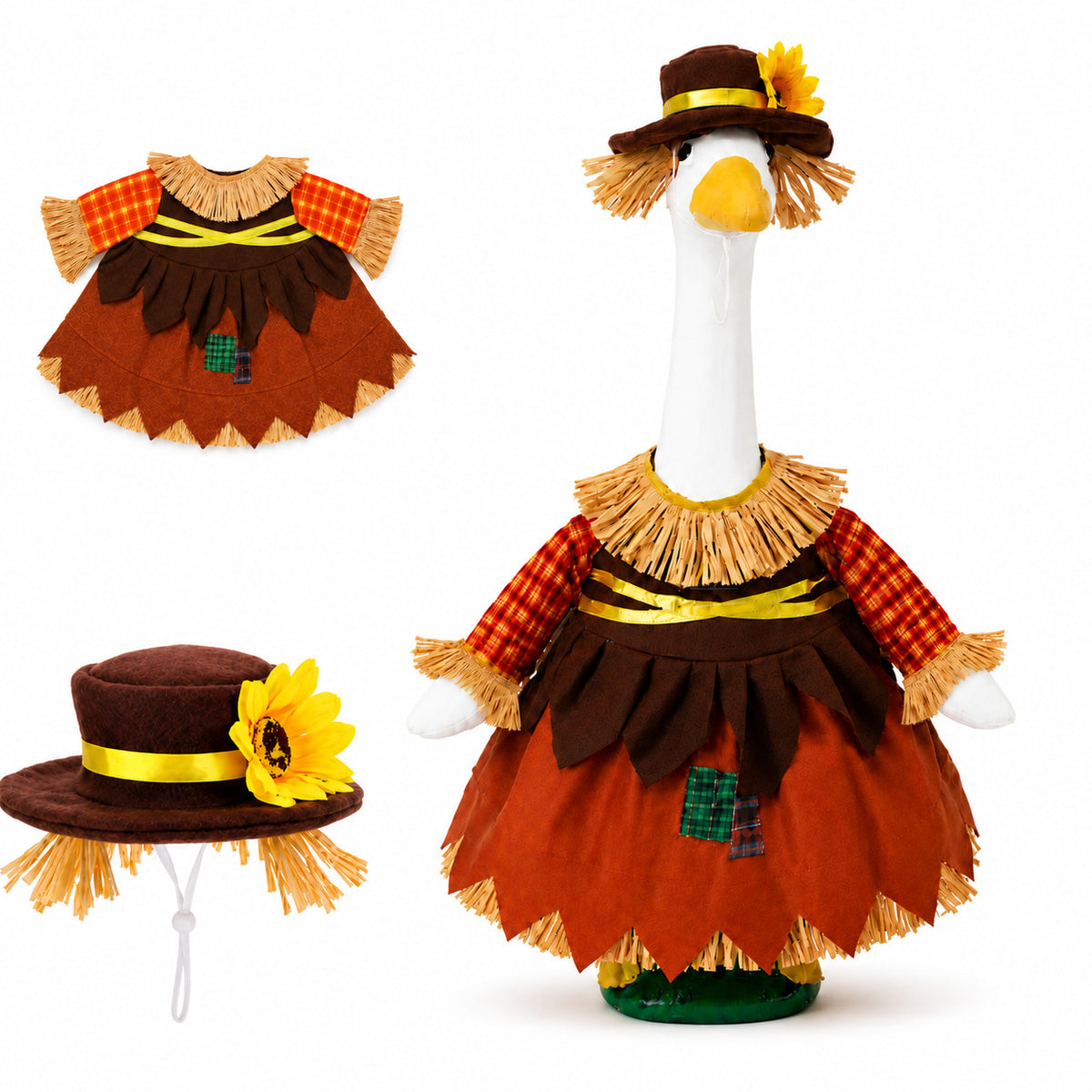 Sunflower Hat Gold Trim Autumn Harvest Spotted Cow Plush Goose Costume Porch Goose Lawn Party Decoration