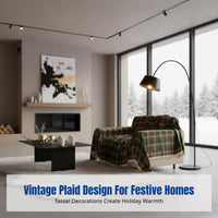 Christmas Sofa Cover, Classic Vintage Plaid Throw, Non-Slip Full Cover with Tassels, Holiday Decor