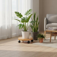 Round Planter Stand with Wheels Multi-Functional Rolling Plant Cart for Balcony