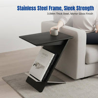 Modern Solid Wood Side Table, Magazine Rack, Stainless Steel Frame, Living Room Shelf