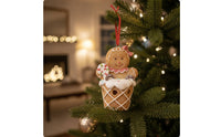 Gingerbread Girl in Waffle Cone Hanging Ornaments Cute for Tabletop