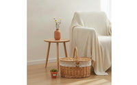 Oval Picnic Basket with Lid Wicker Woven Basket with Lining Lined Handwoven for Storage, Decor