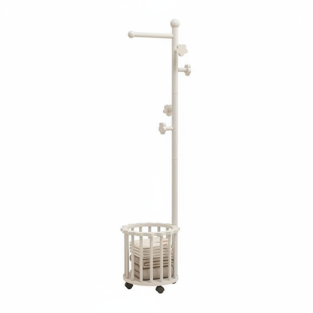 Rolling Clothes Rack Space-Saving Rolling Coat Tree with Basket Lockable Casters