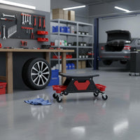 Automotive Work Stool with Tool Trays Low-Profile Design Rolling Technician