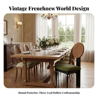 French Rural Design Wooden Chair with Woven backrestrest sturdy Wood Construction Dining Seat Retro look Household Furniture Anti-Slip Foot Pads for Cafe Owners, Interior Decorators, Restaurant, Kitchen, Living Room, Bedroom