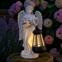 Solar Angel Girl Garden Statue with Lantern - Outdoor Resin Yard Decor Night Light