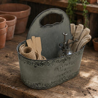 Metal Tabletop Planter Weathered Metal Flower Container Decorative Scroll Border