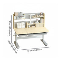 Adjustable Child's Study Table Set Ergonomic Student Study Station Writing Desk with Hutch Height Adjustable Children's Furniture Sturdy Steel Frame with Engineered Wood Suitable for Gift Giving Home Decoration Learning