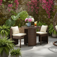 3 Pieces Balcony Furniture Set Space-Saving Design Wicker Balcony Conversation Set Weather-Resistant Rattan Table and Chairs for Terrace, Garden
