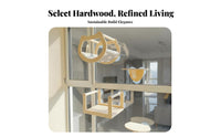 Sturdy Wood Cat Bed, Glass Suction Hanging Shelf, Balcony Sun Bed