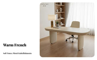 French Cream aesthetic Curved Minimalist Desk with Drawer Light Luxury Writing Table Modern Design Office Furniture Designer Look for Professionals, Students, Creatives, Study Room, Bedroom