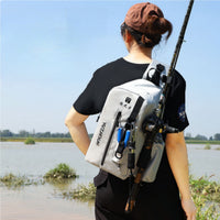 Organized Fishing Shoulder Bag with Rod Holder Handsunencumbered Fishing Tackle Bag Compact Tackle Pack Lightweight for Anglers, Outdoor Trips