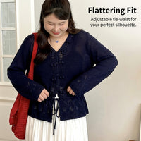 Cardigans for Women with Crochet Flower Detail, Ladies with Adjustable Tie Belt, Long Sleeve Summer for Spring